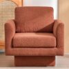 360° Modern Swivel Accent Chair Round Armchair, Thick Padded Single Lounge Sofa Upholstered Comfy - Brick Red - Image 3