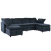 Versatile 6 Piece Modular Sofa Bed With Storage, Stylish Faux Double Layer Cushions, Comfortable & Durable Design, Perfect For Any Living Space - Dark Blue - Image 12