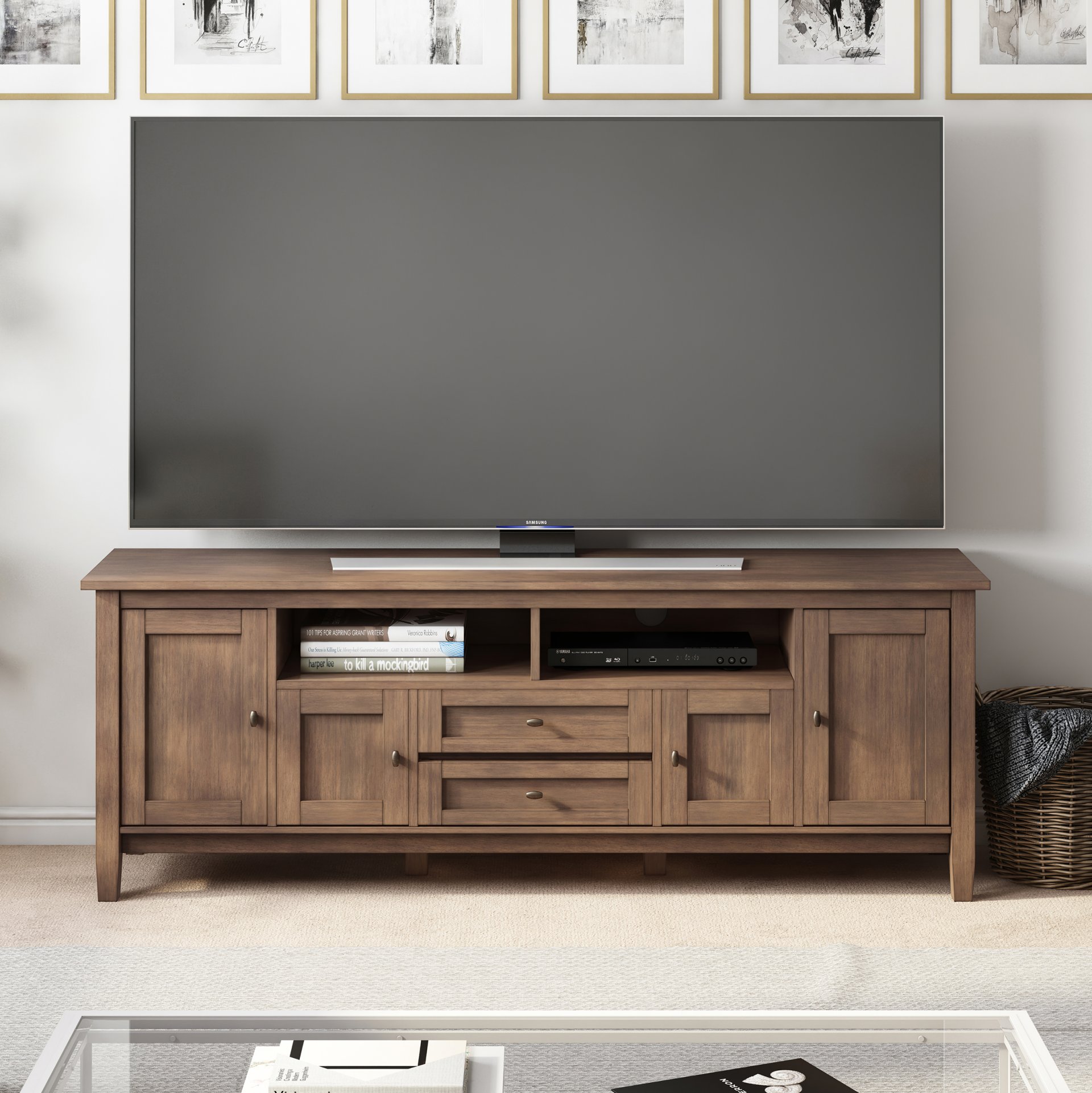 Warm Shaker - TV Media Stand - Rustic Natural Aged Brown - Image 7