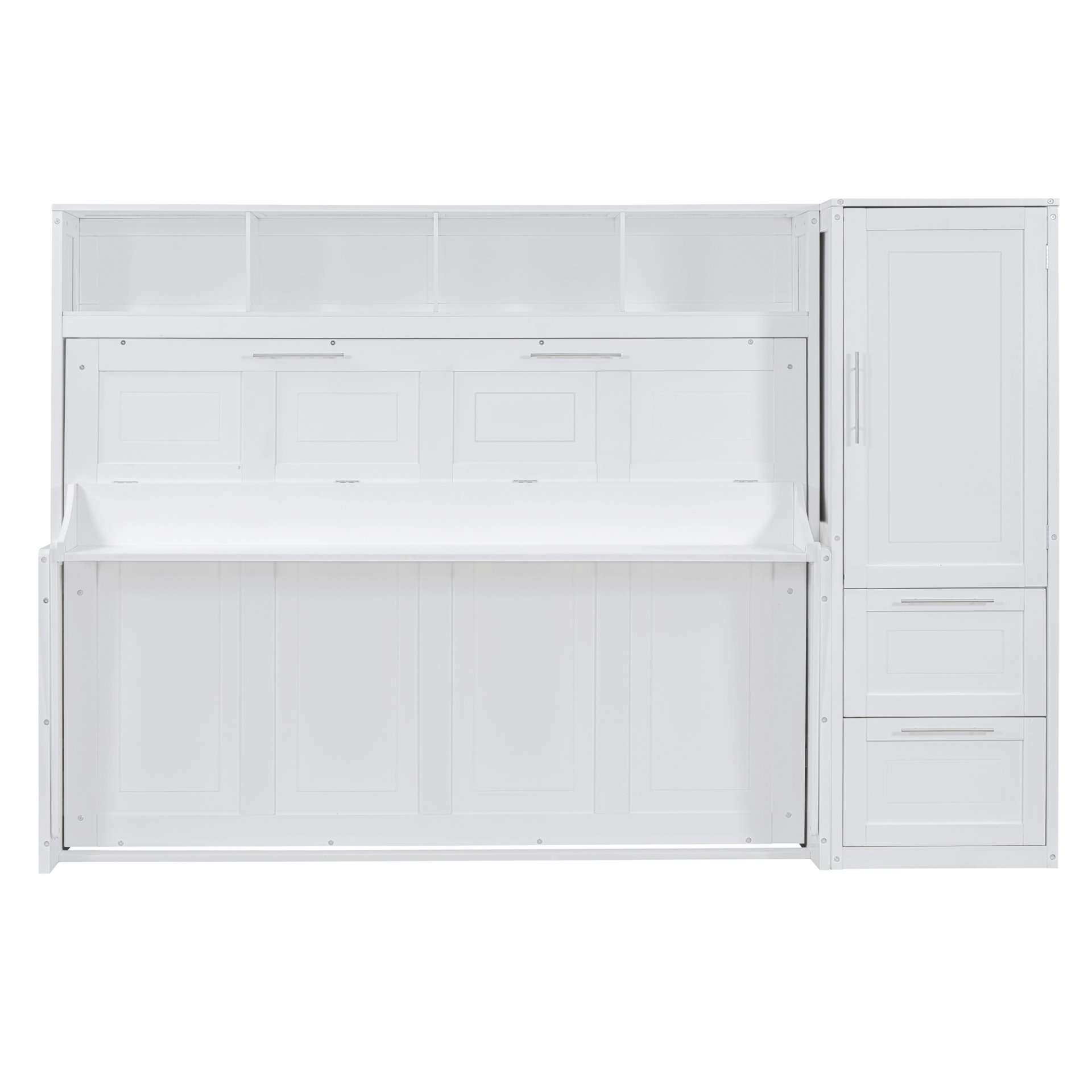 Queen Size Murphy Wall Bed With Closet And Drawers - White - Image 6
