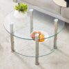 Contemporary Minimalist Double Layer Tempered Glass Coffee Table With Plated Legs - Silver / Transparent - Image 5