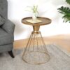 Hollow - Edge Retro Art Pine Side Table With Antique And Natural Color, Iron And Pine Construction - Antique Gold / Natural - Image 2