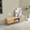 55.12" Rattan TV Cabinet, Double Sliding Doors For Storage, Adjustable Shelf, Solid Wood Legs, TV Console For Living Room - Natural - Image 4