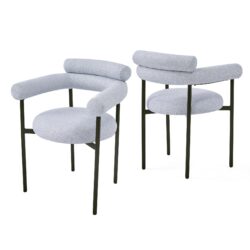 Modern Upholstered Armchair Dining Chairs With Metal Legs (Set of 2) - Gray