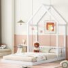 Full Roof-Framed Headboard Floor Bed With Headboard Guardrails - Without Slats White - Image 3