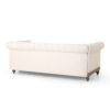 Comfy 3 Seat Sofa With Wooden Legs, Retro Style For Living Room And Study - Beige - Image 4