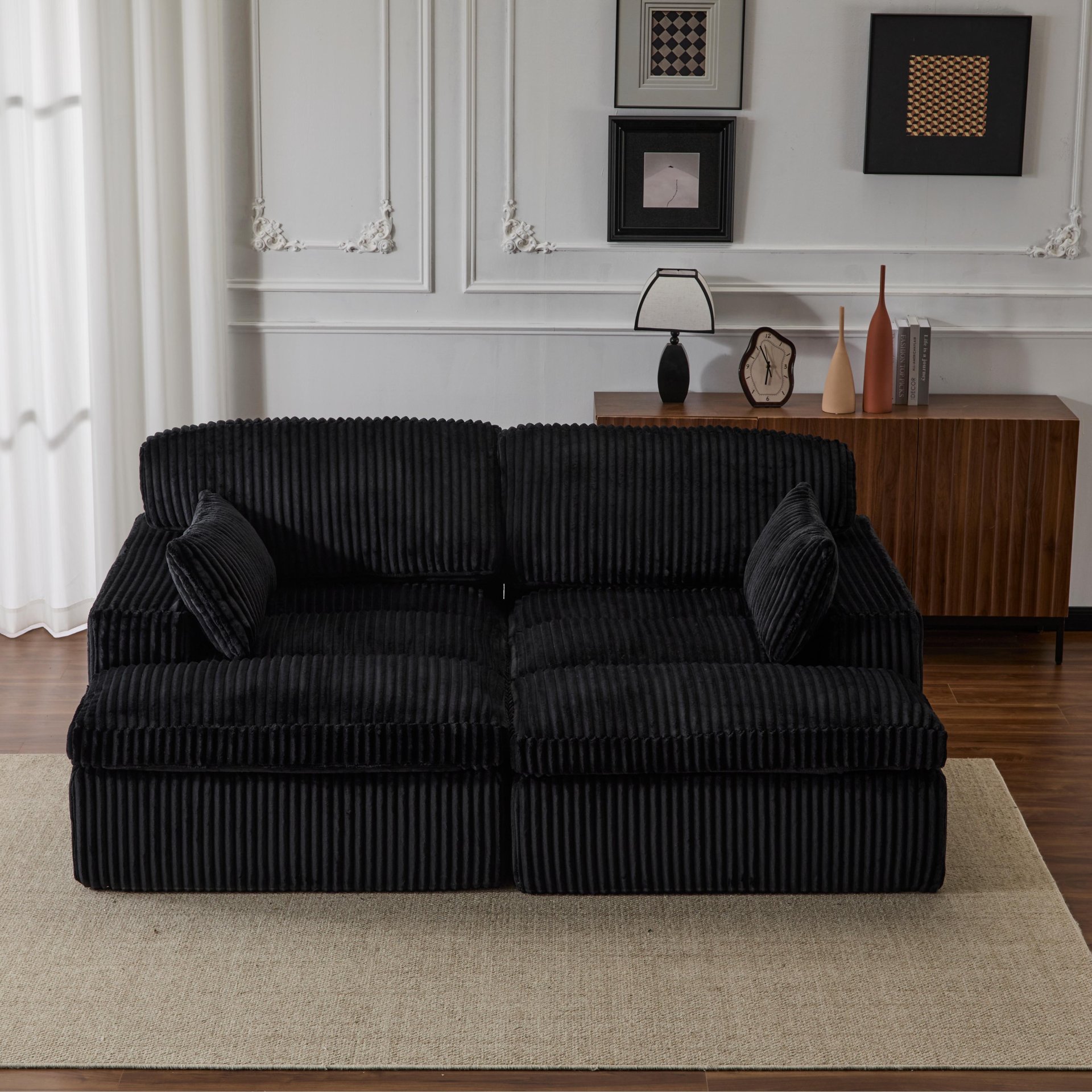 Double Chaise Lounge Chair Indoor, Oversized Upholstered Sleeper Cloud Couch, Deep Seat Sofa Bed - Black - Image 10