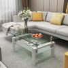 Clear Coffee Table, Modern Side Center Tables - White - Image 4