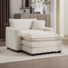 Comfortable Single Chair Deep Seat Sofa With Footstool And Pillow Light Accent Chair For Living Room And Bedroom - Beige - Image 5