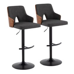 Stella - Contemporary Adjustable Barstool Stool With Swivel With Rounded T Footrest (Set of 2) - Black / Walnut / Charcoal