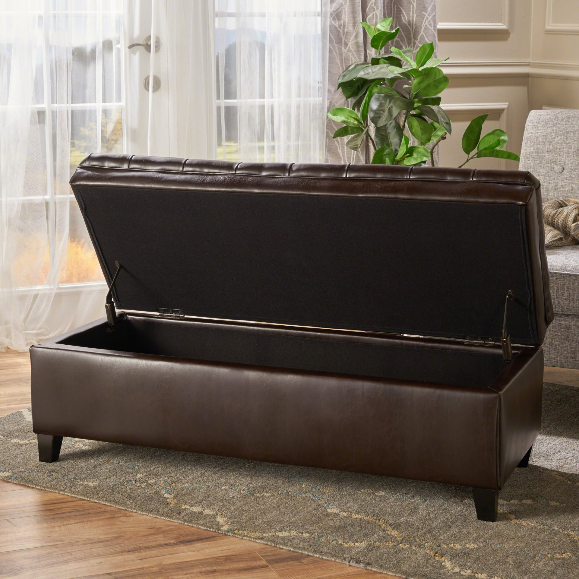 Cancia - Wide Tufted Rectangle Storage Ottoman - Brown - Image 4