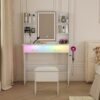 Vanity Desk With LED Lights Mirror, Power Outlet, Storage Drawers & Chair - White - Image 2
