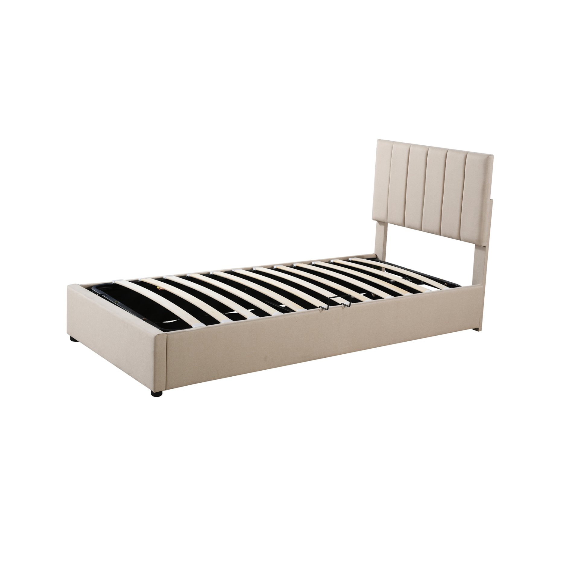 Twin Size Upholstered Platform Bed With A Hydraulic Storage System - Beige - Image 15