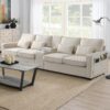 Upholstered Sofa With Console, 2 Cupholders And 2 USB Ports Wired Or Wirelessly Charged, Modern Linen Fabric Couches With 4 Pillows (4 Seat) - Beige - Image 17