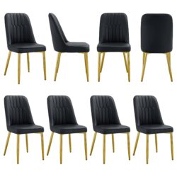 Modern Dining Chairs With Metal Legs And Simple Line Design On Backrest - Black / Gold