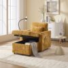 Multifunctional Lazy Sofa Recliner With Storage And Phone Bracket In Chenille For Living Room - Mustard Yellow - Image 12