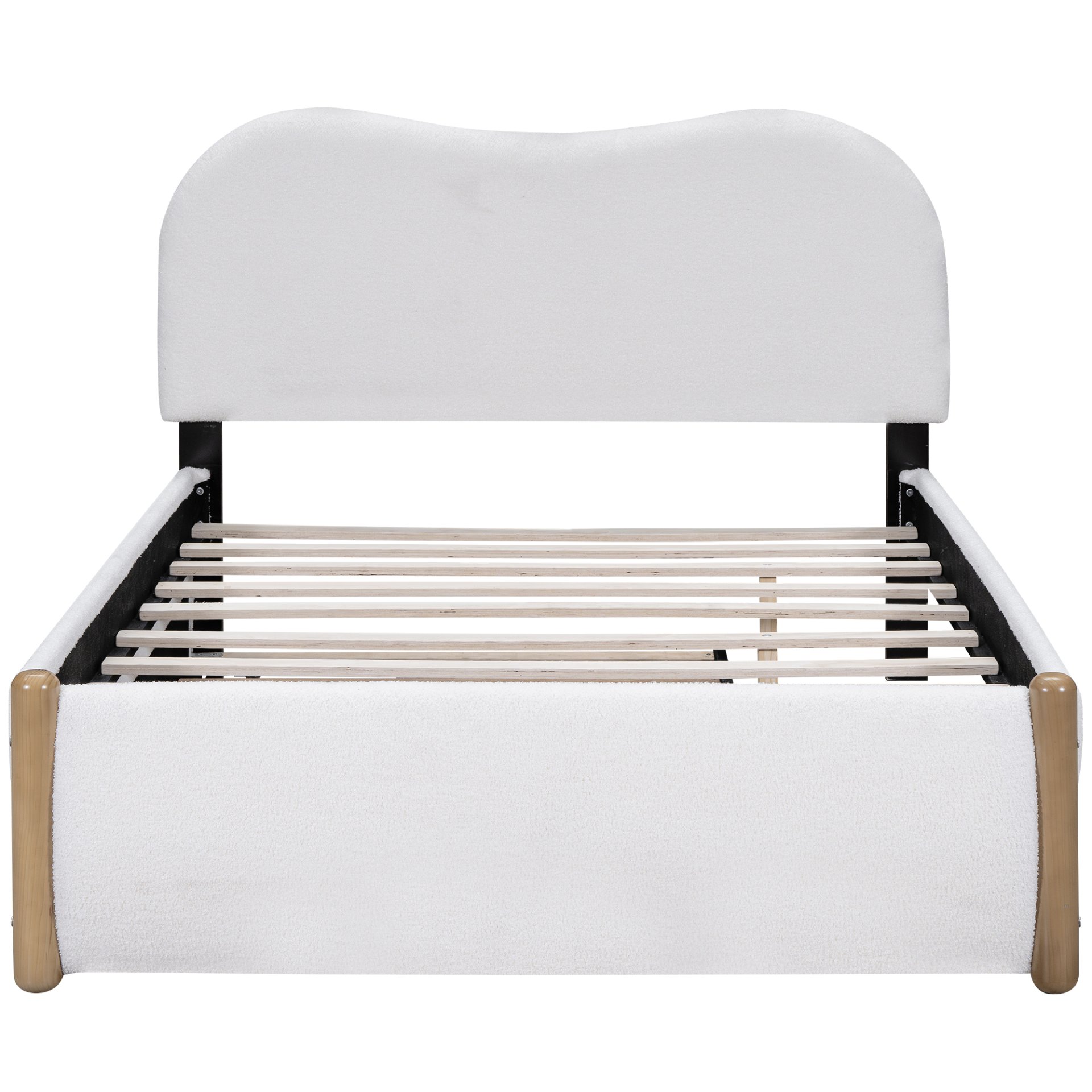 Full Size Upholstered Platform Bed With Wood Supporting Feet And Twin Size Trundle - White - Image 5