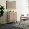 Contemporary Bar Cabinet With Large Storage - White / Pecan - Image 2