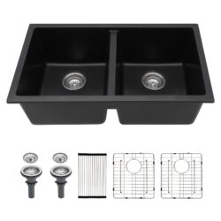 Kitchen Sink 33" X 19" Granite Composite Double Bowl Undermount Sink - Black