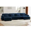 Modern Velvet U Shaped Sectional Sofa Cloud Couch & Movable Ottomans - Blue - Image 9