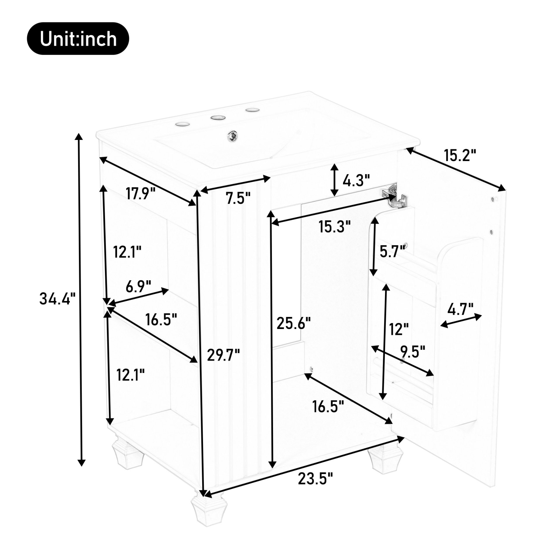Classic Retro 24" Bathroom Vanity With Sink, Door Shelf, Side Open Storage Frame - Green - Image 3