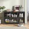 Modern Heavy Duty Metal Sideboard Buffet Cabinet With Storage, Adjustable Feet, Glass Doors, Steel - Black - Image 2