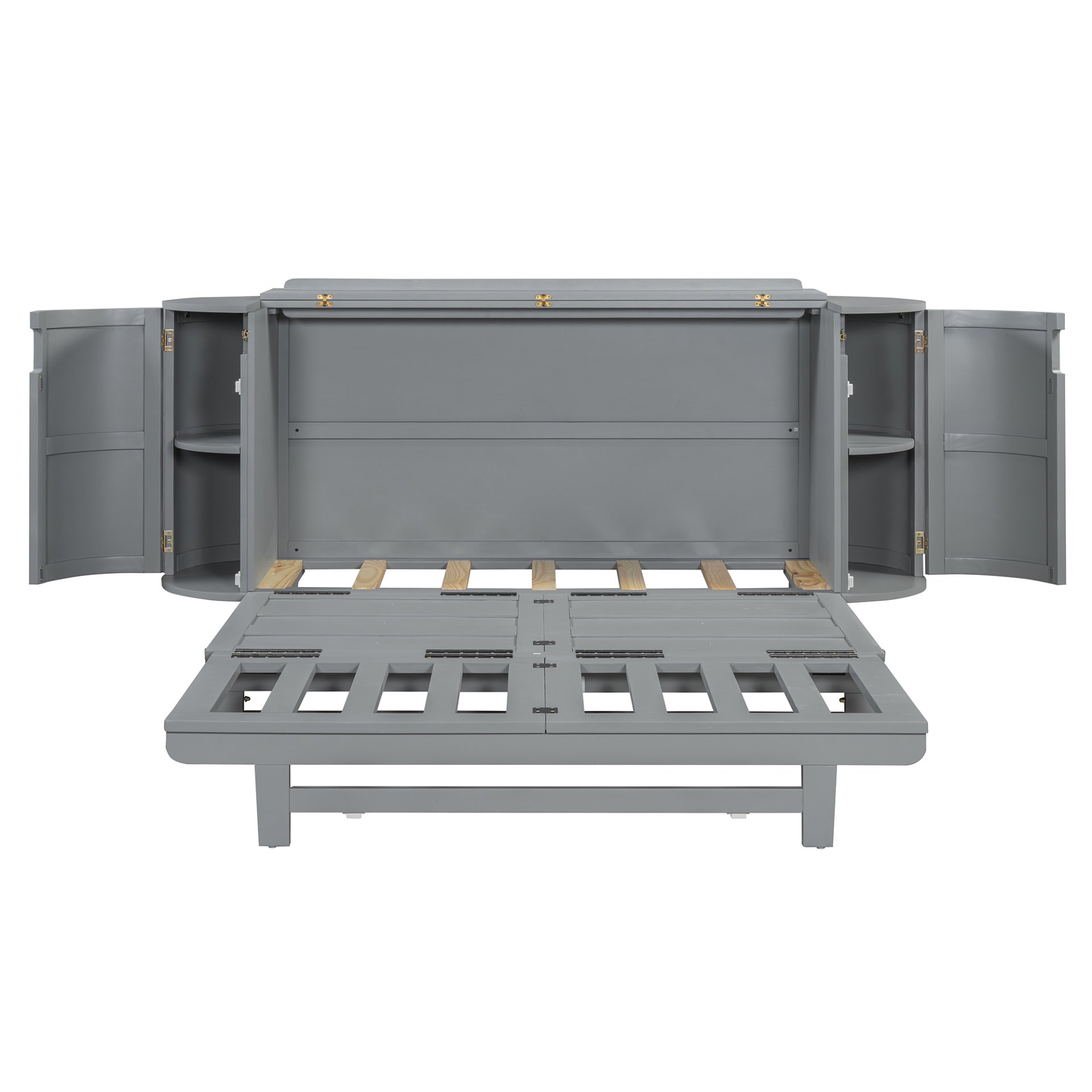 Queen Murphy Bed With Hidden Storage & Modern Woven Design - Gray - Image 6