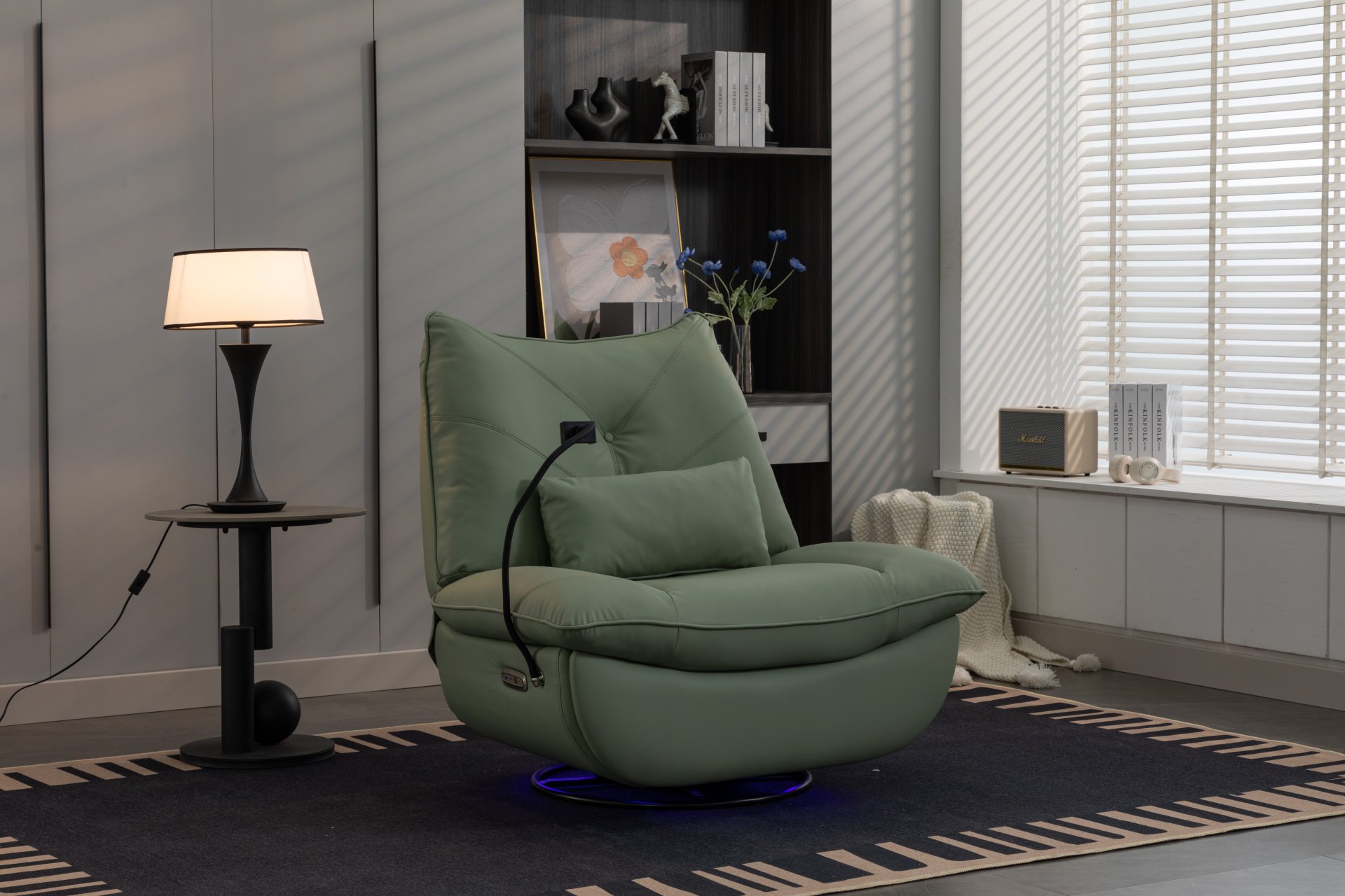 270 Swivel Glider Recliner Chair, Power Recliner Rocking Chair, USB Port Charge For Nursery Chair With Atmosphere Lamp For Living Room Bedroom Apartment - Green - Image 9