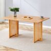Style Dining Table With Imitation Rattan Texture For Dining Room Living Room Office - Wood - Image 5