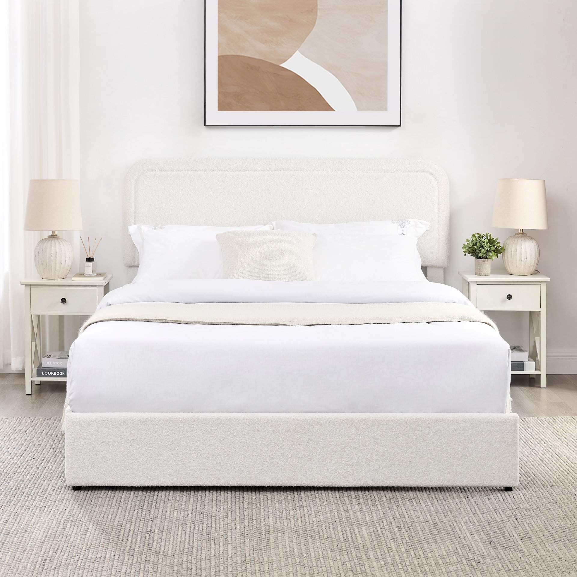 Liv - Patented 2 Drawers Queen Upholstered Storage Platform Bed - Ivory Boucle - Image 5
