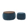 Round Storage Ottoman With 2 In 1 Function As End Table And Ottoman, Eucalyptus Wood And Foam - Dark Blue - Image 10
