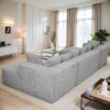 Modular U Shaped Sectional Sofa, 4 Seater Chaise Lounge With Reversible Design - Gray Striped - Image 10