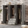 6 Doors Wardrobe Storage For Bedroom, With Big Drawers - Gray - Image 8