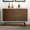 Mid-Century Modern White Dresser 6 Drawer - Dark Brown / White - Image 13