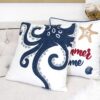 Octopus Patterned Pillow Cover With Matching Back - White - Image 2