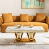 Modern Rectangular Coffee Table With Marble Pattern Top, Stainless Steel Base - Gold - Image 2