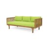Claremont - 3 Seater Daybed Teak Acacia Wood Water Resistant Cushions - Green - Image 7