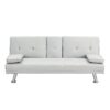 Sofa Bed With Armrest Two Holders Wood Frame, Stainless Leg, Futon - White - Image 8