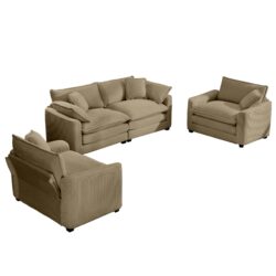 Warm And Cozy Home Theater Style Sofa Set With Soft Cushions - Tan