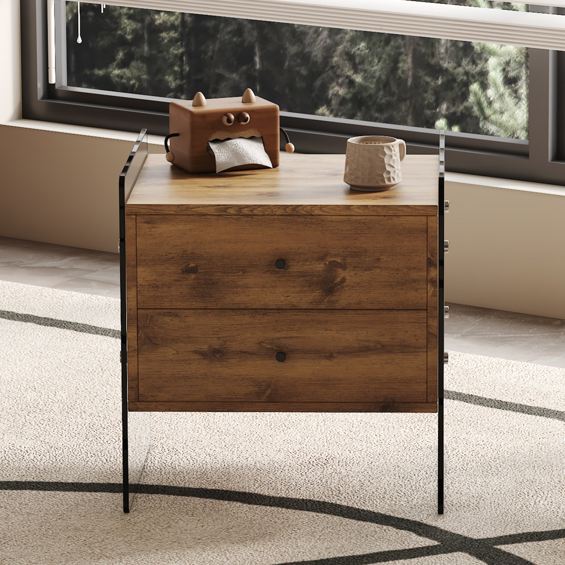 Double Drawer Bedside Table - Wood - Image 8