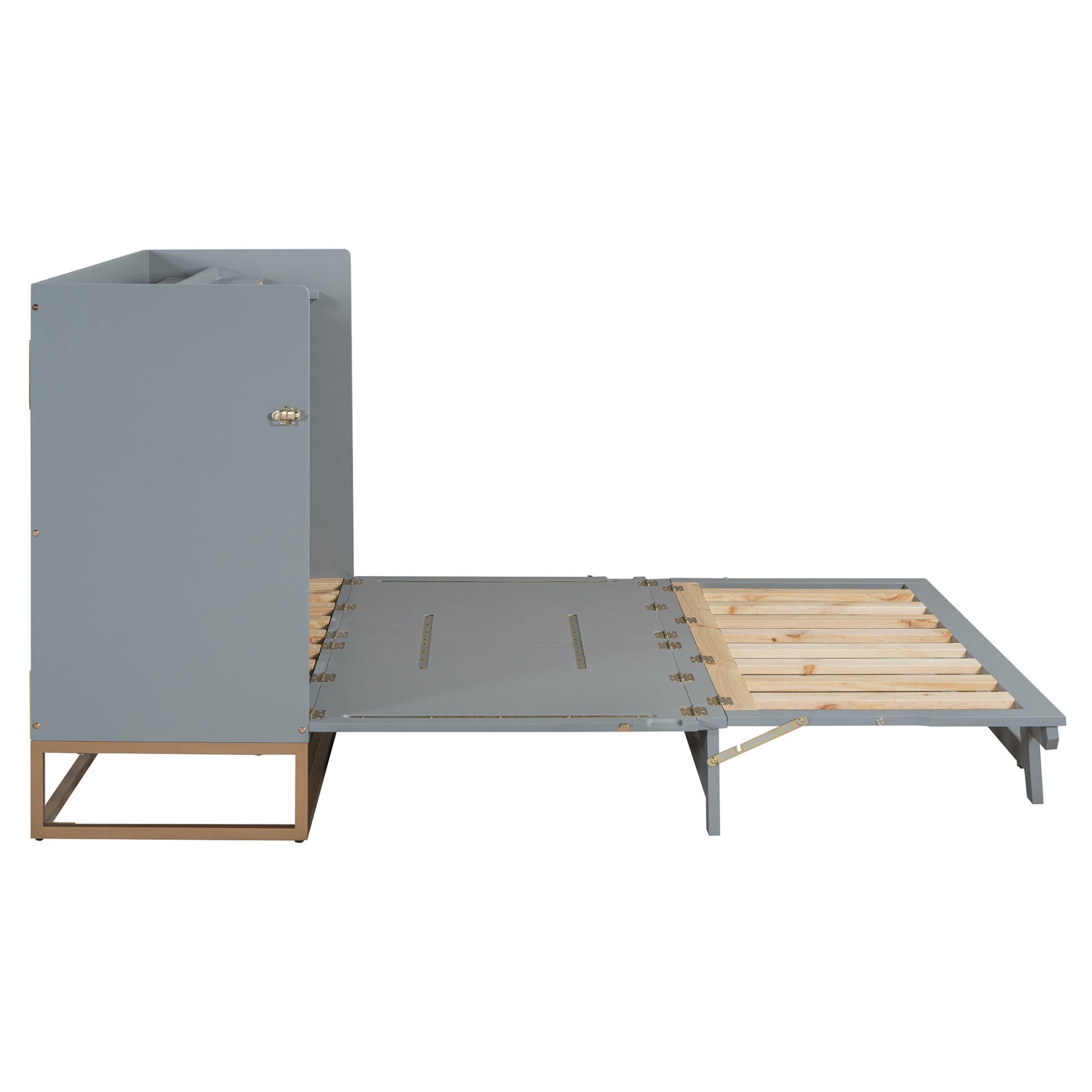 Queen Size Murphy Bed With Iron Legs, Modern Design - Gray - Image 8