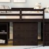 Full Loft Low Study Bed With Cabinet, Shelves And Rolling Portable Desk, Multiple Functions - Espresso - Image 16