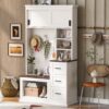 Modern Entryway Bench With Coat Rack, 3 Shelves And Drawers, 3 Sturdy Hooks, Wide Hall Tree With Storage Bench For Hallway - White - Image 2