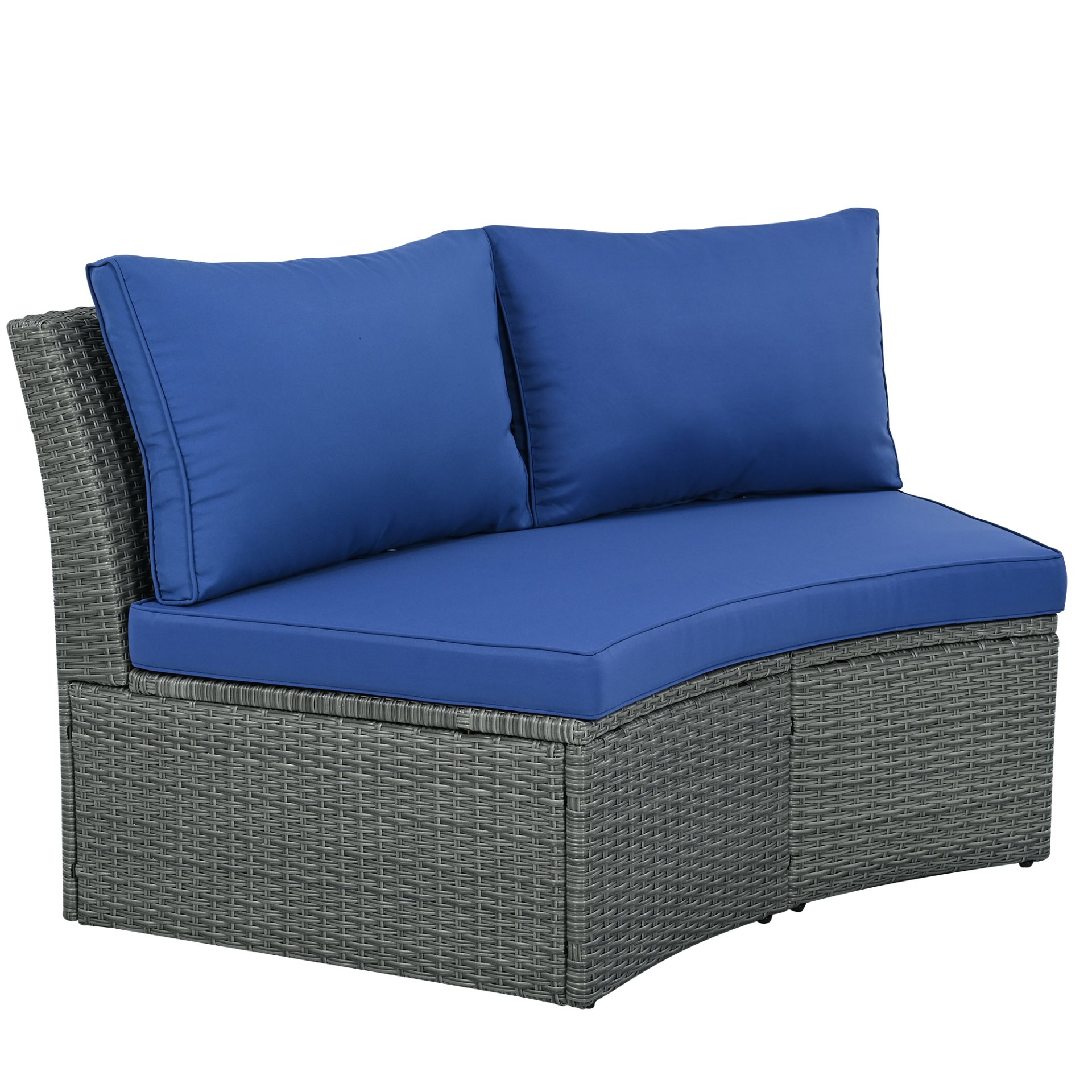 10 Piece Outdoor Sectional Half Round Patio Rattan Sofa Set, Wicker Conversation Furniture Set For Free Combination - Blue - Image 19