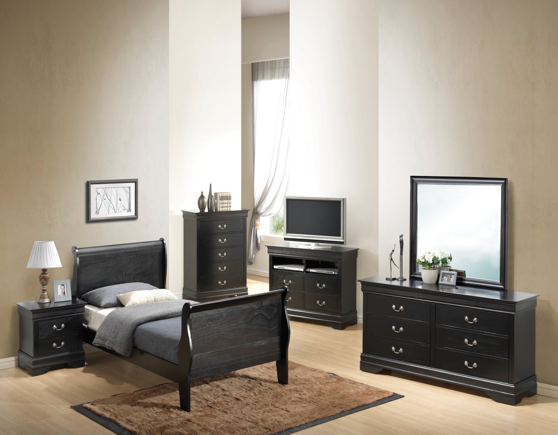Twin Bed Panel Sleigh - Black - Image 3