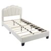 Twin Size Upholstered Flower-Shape Bed, Elegant Flowers Headboard With LED Light Strip, Sherpa Fabric Platform Bed With Slats Support - White - Image 6