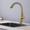 Elegant Single Handle Stainless Steel Pull Out Kitchen Faucet With High Arch Spout - Brushed Gold - Image 2