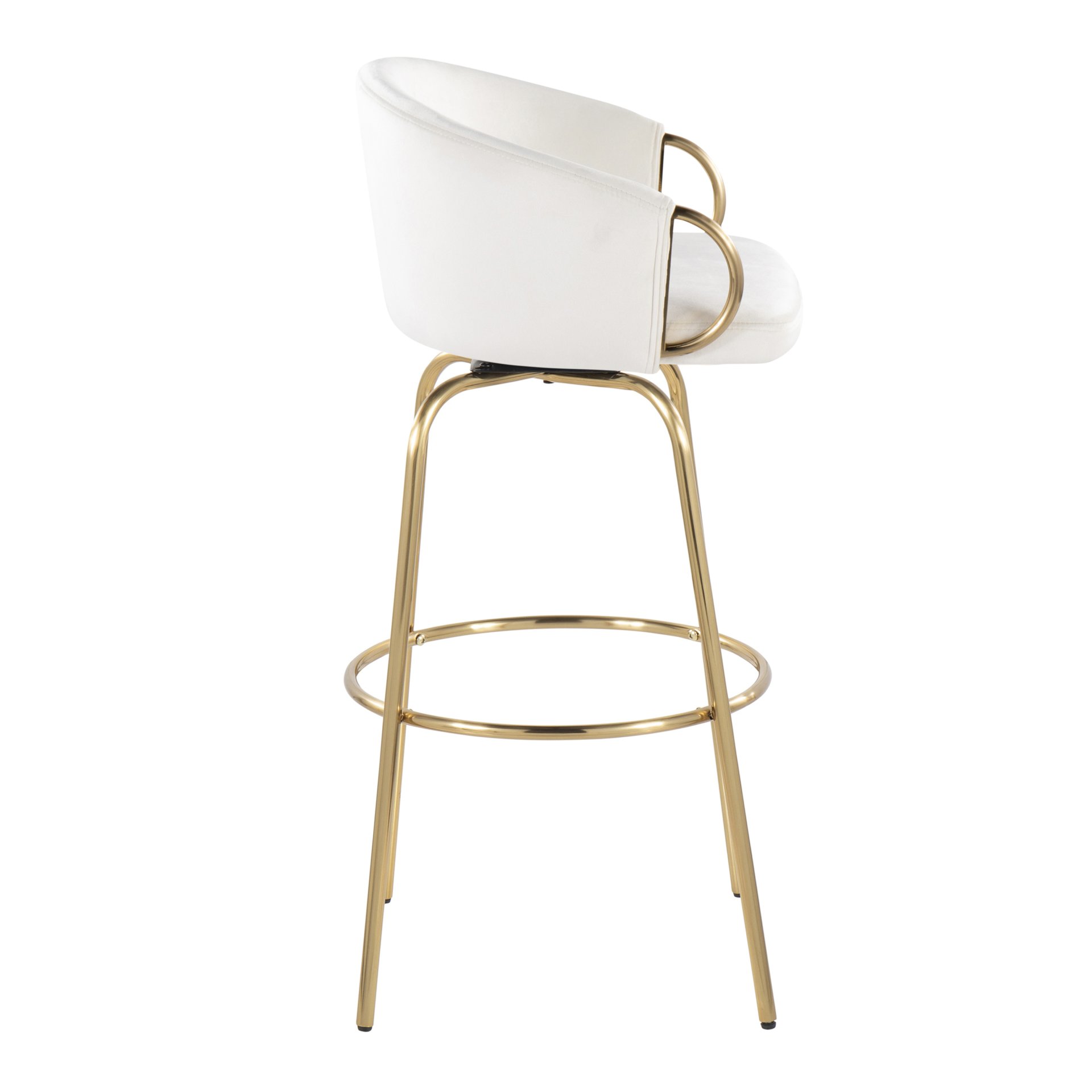 Claire - Contemporary / Glam Fixed - Height Barstool With Swivel With Round Footrest (Set of 2) - Cream - Image 3