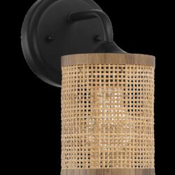 Reef - Single Lights Wall Sconce With Natural Shade Rustic Wicker Wall Light - Black / Rattan