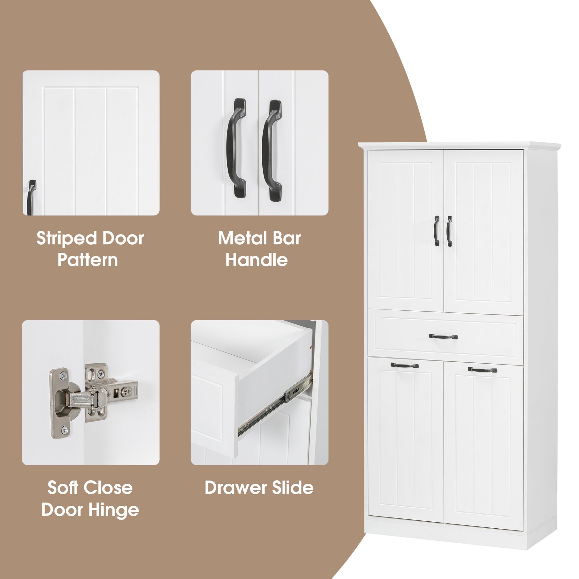Modern Bathroom Storage Cabinet With 2 Laundry Baskets, 1 Drawer, Adjustable Shelf - White - Image 8